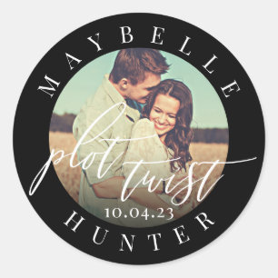 Plot-Drehung Kalligrafie Foto Save the Date Schwar Runder Aufkleber