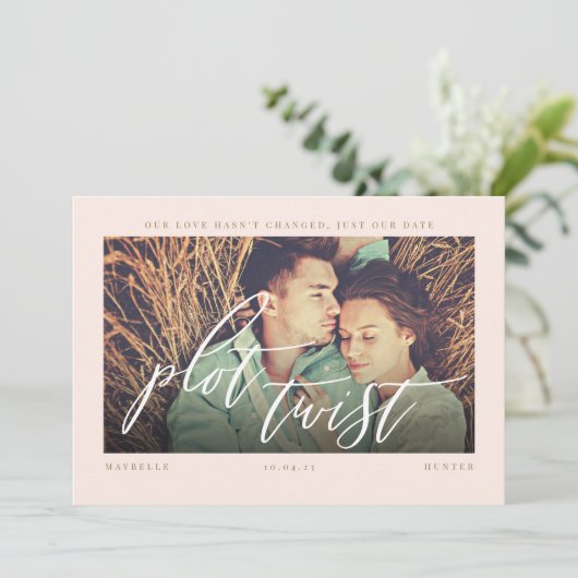 Plot-Drehung Moderne Minimale Kalligraphie & Foto Save The Date (Stehend Vorderseite)