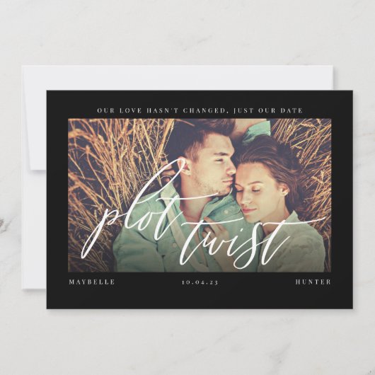 Plot-Drehung Moderne Minimale Kalligraphie & Foto Save The Date (Vorderseite)