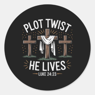 Plot Twist Er Lebt Kreuz Lustiges Christliches Ost Runder Aufkleber