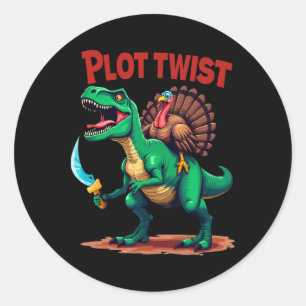 Plot Twist Truthahn Reitet Dinosaurier T-Rex Lusti Runder Aufkleber