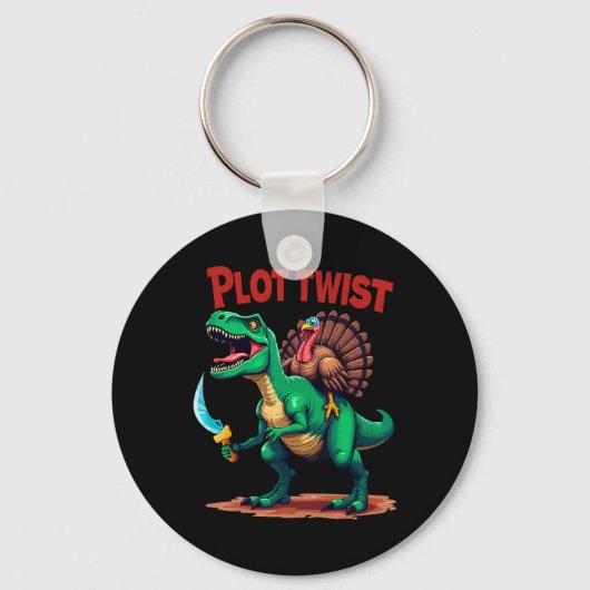 Plot Twist Truthahn Reitet Dinosaurier T-Rex Lusti Schlüsselanhänger (Vorderseite)