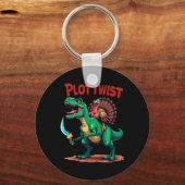 Plot Twist Truthahn Reitet Dinosaurier T-Rex Lusti Schlüsselanhänger (Vorderseite)