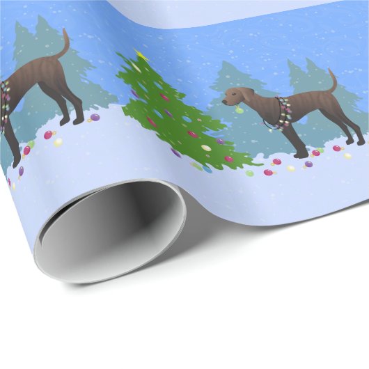 Plott Hound dekorativer Baum im Wald - Dunkel Geschenkpapier (Rolleneckpunkt)