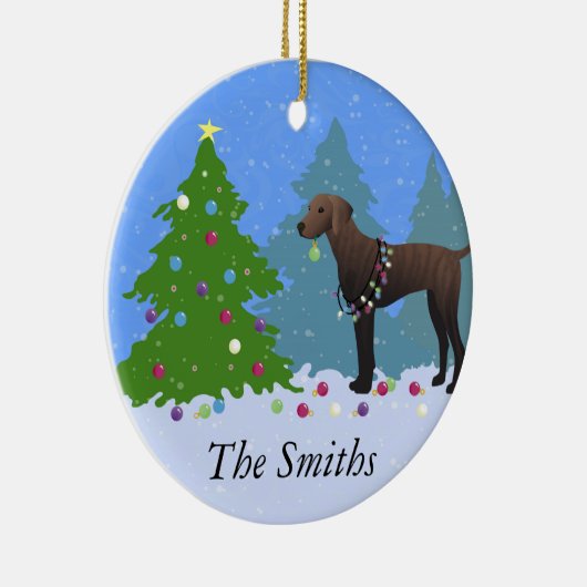 Plott Hound dekorativer Baum im Wald - Dunkel Keramik Ornament (Rechts)