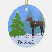 Plott Hound dekorativer Baum im Wald - Dunkel Keramik Ornament (Links)