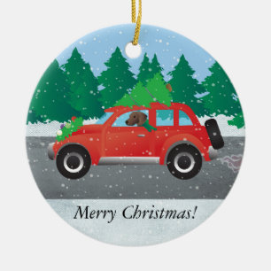 Plott Hound Hund fahren Weihnachtswagen Keramikornament