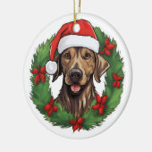 Plott Hound Weihnachtskranz Keramik Ornament (Links)