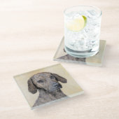 Plottengemälde - Niedliche Original Hundkunst Glasuntersetzer (Schrägansicht)