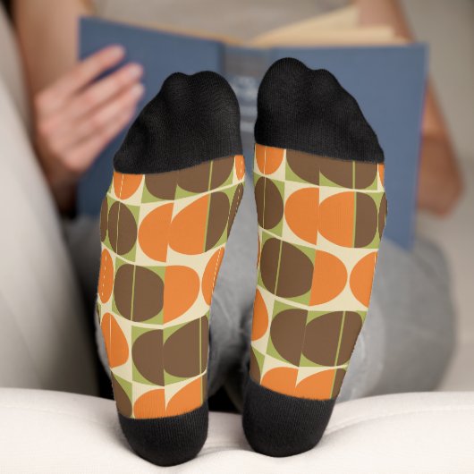 Plötzlich siebziger Jahre Orange Brown Green Geome Socken (Unterseite)