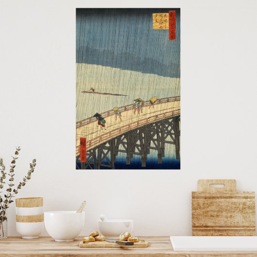 Plötzliche Dusche über Shin-Ōhashi Brücke und Atak Poster (Küche)