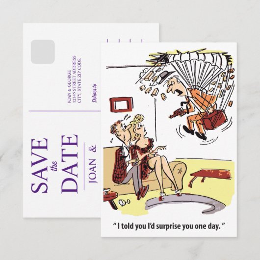 Plötzliche Überraschung, Fallschirmjäger, lustig Save The Date (Vorne/Hinten)