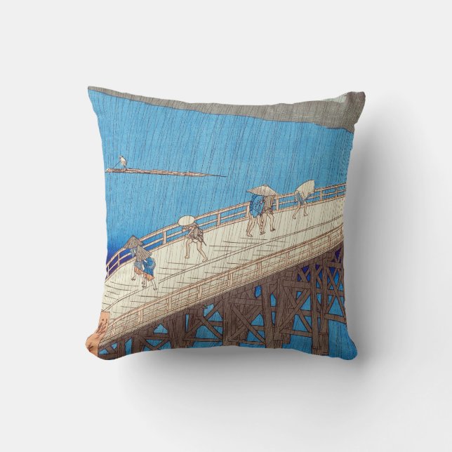 Plötzlicher Regenschauer über der Atake-Brücke, Ut Kissen (Vorderseite)