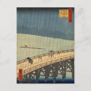 Plötzlicher Regenschauer über der Shin-Ōhashi-Brüc Postkarte
