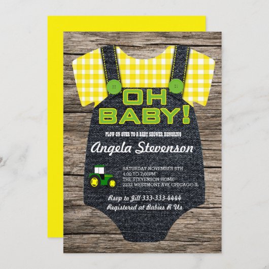 Plough Bauer Traktor Baby Dusche Einladung (Vorne/Hinten)