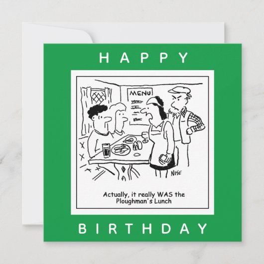 Plowman's Lunch Pub Menu Cartoon Karte (Vorderseite)