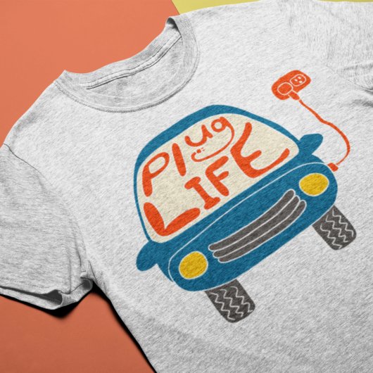 Plug Life Niedlich Blue Electric Car Graphic T-Shirt