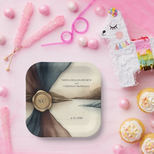 Plum and Blue Ombre Ribbon Seal Pappteller (Party)