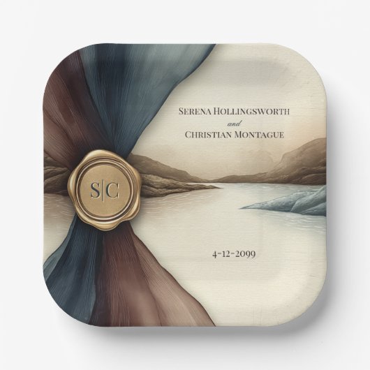 Plum and Blue Ombre Ribbon Seal Pappteller (Vorderseite)