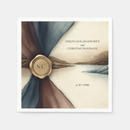 Plum and Blue Ombre Ribbon Seal Wedding Napkin Serviette