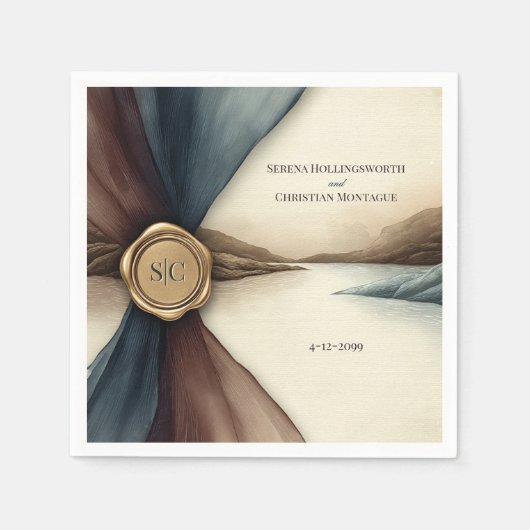 Plum and Blue Ombre Ribbon Seal Wedding Napkin Serviette (Vorderseite)