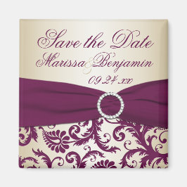 Plum and Champagne Damask Wedding Favor Magnet