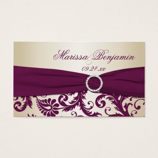 Plum and Champagne Damask Wedding Favor Tag (Vorderseite)