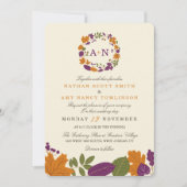Plum and Pumpkin Fall Wreath Wedding Einladungen (Vorderseite)