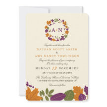 Plum and Pumpkin Fall Wreath Wedding Einladungen