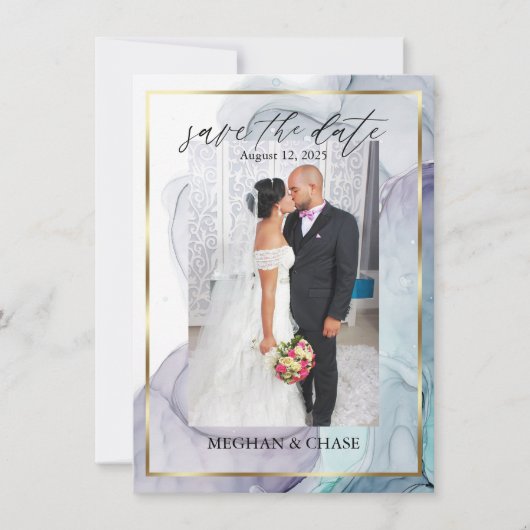 Plum Aquamarines Foto Alkohol Tinte Abstrakt Save The Date (Vorderseite)