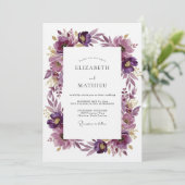 Plum Artistic Blossom Wedding Einladung (Stehend Vorderseite)