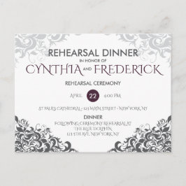 Plum Baroque Chandelier Hochzeit Probe Dinner Einladungspostkarte