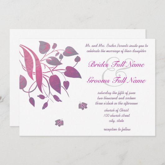 Plum Berry Gray Swirl Butterfly Wedding Einladung (Vorne/Hinten)