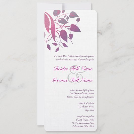 Plum Berry Grey Leaf Swirl Wedding Invites Einladung (Vorderseite)
