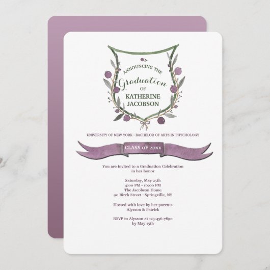 Plum Berry Shield Abschluss Einladung (Vorne/Hinten)