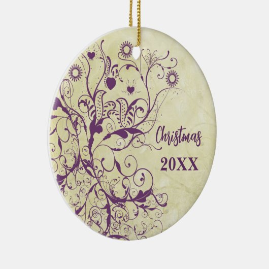 Plum Bird Wirbel Weihnachtspaare Foto Ornament (Rechts)