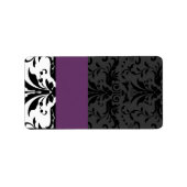 Plum & Black Bumble Bee Damask Adresse Adressaufkleber (Vorne)