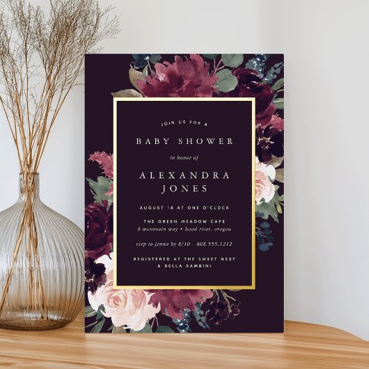 Plum Blossom Babydusche Folieneinladung