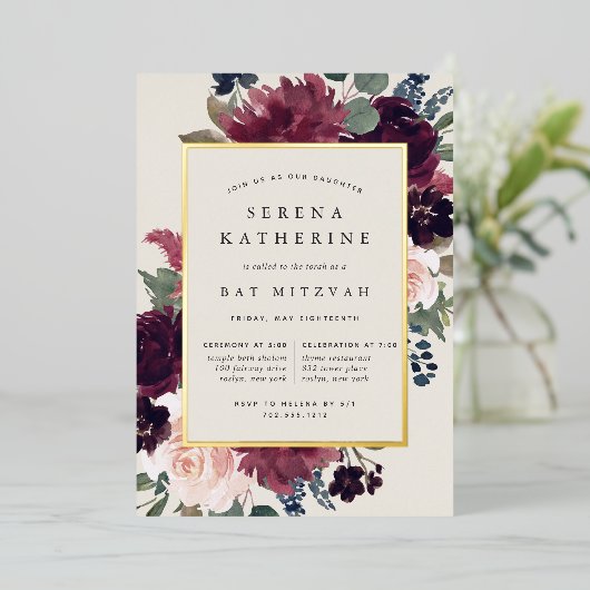 Plum Blossom Bat Mitzvah Folieneinladung (Stehend vorne)