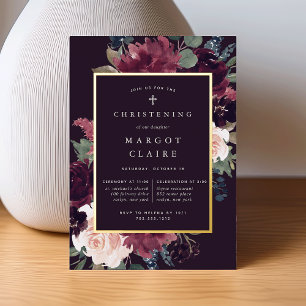 Plum Blossom Christening oder Taufe Folieneinladung