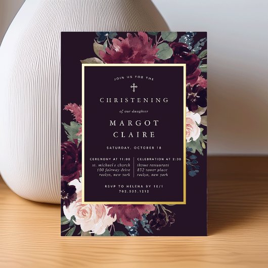 Plum Blossom Christening oder Taufe Folieneinladung