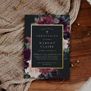 Plum Blossom Christening oder Taufe Folieneinladung