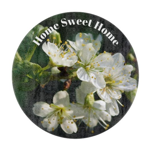 Plum Blossom Home Sweet Home Glass Cutting Board Schneidebrett (Vorderseite)