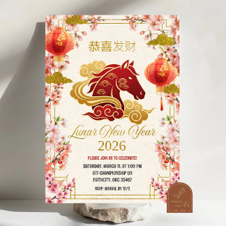 Plum Blossom Horse Lunar New Year 2026 Einladung