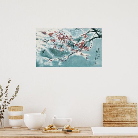 Plum Blossom im Schnee Poster (Küche)