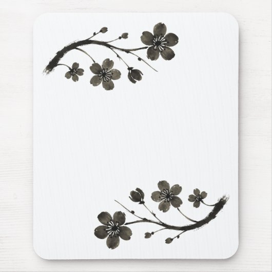 Plum Blossom Line Art - Botanische Maus Pad Mousepad (Vorne)
