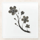Plum Blossom Line Art - Botanisches Design auf Glasuntersetzer (Vorderseite)