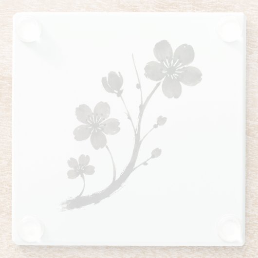 Plum Blossom Line Art - Botanisches Design auf Glasuntersetzer (Rückseite)