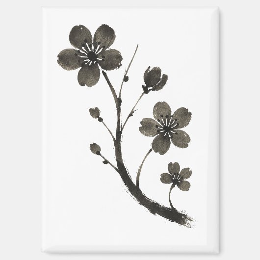 Plum Blossom Line Art - Botanisches Design auf Magnet (Vorderseite)
