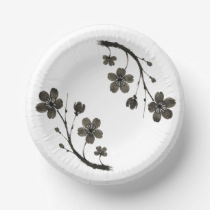 Plum Blossom Line Art - Botanisches Design auf Pappteller